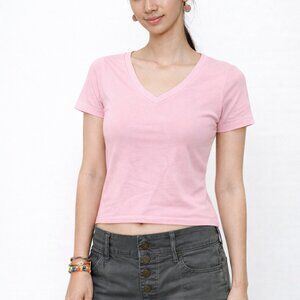 Hillard & Hanson Casual - Light Pink Crop V-Neck Tee - Womens M